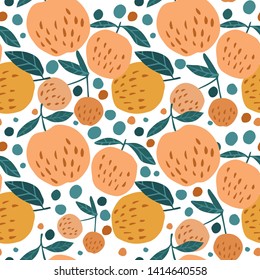 Juicy seamless pattern with apples and leaves on white background. Apples in hand drawn style. Design for fabric, textile print, wrapping paper, children textile. Vector illustration