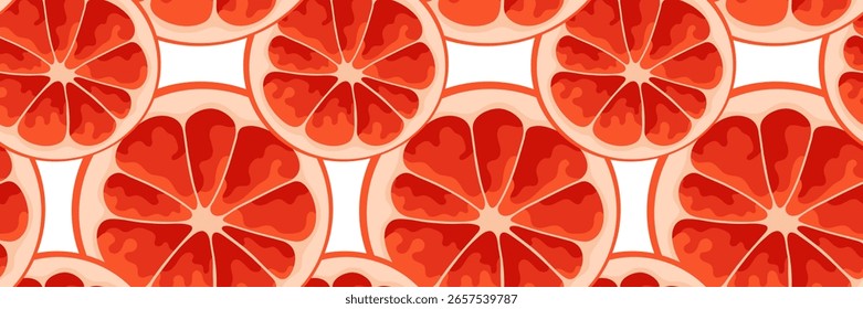 Jugoso patrón sin fisuras con rodajas de pomelo. Para fondos de verano, envases de alimentos, estampados de tela