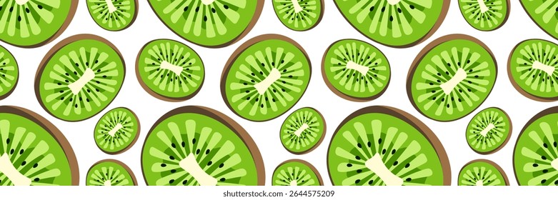Suculento padrão sem emenda com fatias de kiwi. Para fundos de verão, embalagem de alimentos, impressões de tecido