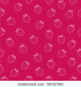 Juicy seamless pattern with white strawberries on fuchsia background. Can be used in your project or printing.