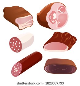 Juicy set with different types of sausages, ham and sausages