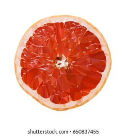 Juicy slice of grapefruit, orange. Polygonal grapefruit. Vector illustration.