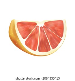Jugosa tajada de pomelo. Árbol subtropical evergreen, una especie del género Citrus, utilizado para la alimentación. Fruta tropical. Imagen vectorial aislada en un fondo blanco para diseño y web.