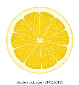 Juicy slice of lemon on a white background.
