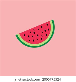 Juicy slice of watermelon on a pink background.  Vector graphics.