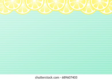 Juicy slices of lemon on green background. Vector.