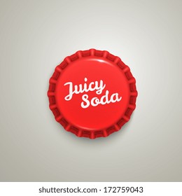 Juicy Soda, Retro Red Metal Bottle Cap Icon, Isolated Vector Illustration. Design For Web, Stickers, Logo And Mobile App.