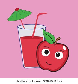 Juicy splash and drops, real apple juice in a glass, natural fresh red apples, slices and halves, 3d realistic vector illustration set