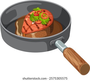 Juicy steak with herbs and spices in pan