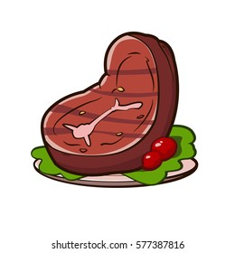 juicy steak meat on a plate on white background icon