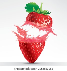 Juicy strawberries and strawberry juice splash on white background.Illustration vector