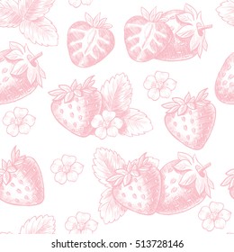 Juicy strawberries. Vector seamless pattern. Vintage style