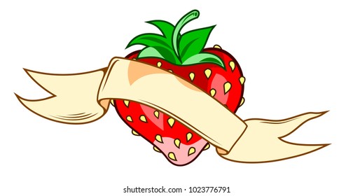 Juicy strawberry,  against a banner background