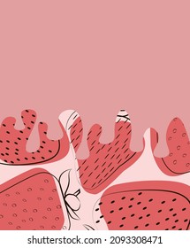 Fresa jugosa , recolectada en una composición sobre fondo blanco. Floral natural. Postcard para el texto. Tarjeta de bienvenida vectorial para su diseño.Marco para su texto sobre fondo floral.