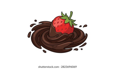 Juicy strawberry dipped in smooth chocolate sauce, vibrant red berry with glossy coating, splash effects for a tempting dessert image