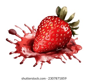 Juicy strawberry fruit a splash abstract backdrop icon isolated
