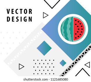 Juicy summer composition with a watermelon and geometric figures. Vector background with place for text