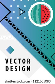 Juicy summer composition with a watermelon and geometric figures. Vector background with place for text