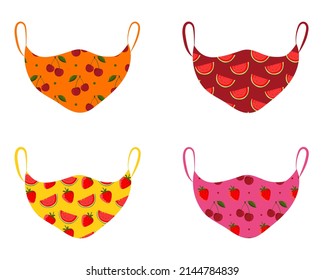saftiges Sommermuster. das Muster wird auf der Schutzmaske angezeigt. Dargestellte Kirschen, Wassermelonen und Erdbeeren