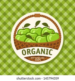 Juicy Sweet Apples In Woven Basket. Vector Illustration