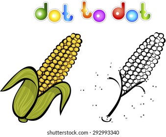 Juicy and sweet corn. Educational game for kids: connect numbers dot to dot and get ready image. Vector illustration for children