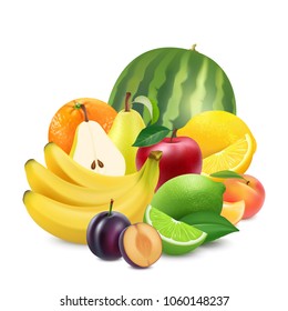 Juicy sweet fruits. 3d realistic vector
