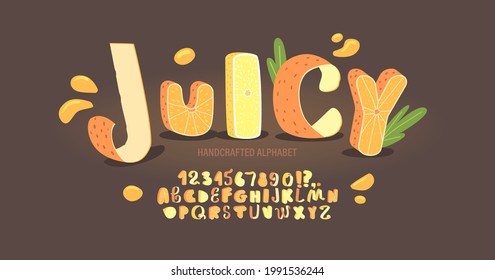 Juicy and tasty isometric alphabet for summer celebration. Oranges and crusties ABS vector set