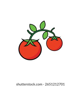 Juicy tomato cluster on green vine colorful veggie flat style Vector illustration