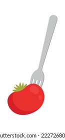 Juicy tomato on fork flat icon Healthy food