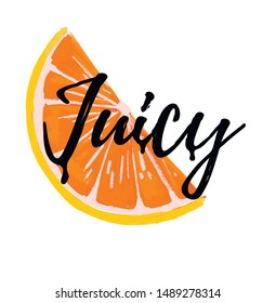 Juicy Typography with an orange in the background 