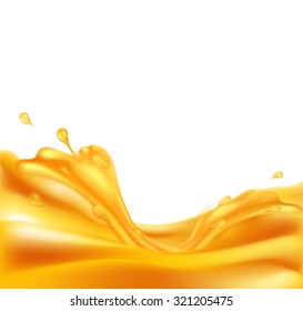 juicy vector background with splashes of orange juice on a white background