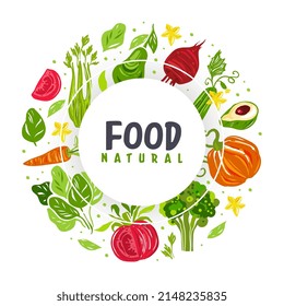Juicy Vegetables Hand Drawn Design with Raw Seasonal Nutrition Vector Template
