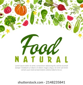 Juicy Vegetables Hand Drawn Design with Raw Seasonal Nutrition Vector Card Template