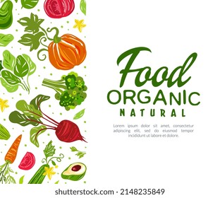 Juicy Vegetables Hand Drawn Design with Raw Seasonal Nutrition Vector Card Template