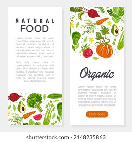 Juicy Vegetables Hand Drawn Design with Raw Seasonal Nutrition Vector Card Template