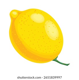 Juicy and vibrant, a whole lemon with its bright yellow rind and attached green stem captures the essence of fresh citrus, promising an explosion of tart flavor and refreshing aroma
