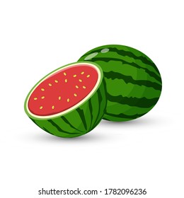 Juicy watermelon with cut in half isolated on white background