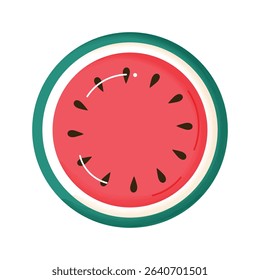 Juicy watermelon isolated on transparent background with watercolour texture. Summer food.Tropical fruit. Watermelon icon. Cartoon flat style. Design element for web. Vector illustration