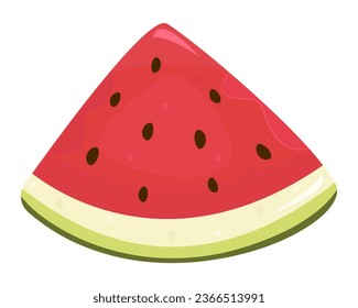 Pieza de melón de agua jugosa, trozo de fruta madura, ilustración del vector de color en tonos rojos y verdes