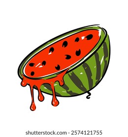 A juicy watermelon slice with bright red flesh and seeds captures summer vibes. vector illustration