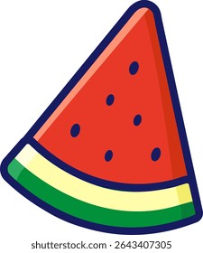 Juicy watermelon slice icon. Useful for food, summer fruit, grocery ads, picnic events, or refreshing seasonal design elements.