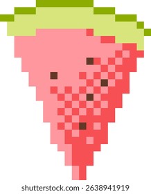 Juicy watermelon slice in pixel art style. Fun and colorful fruit illustration for summer designs, games, icons or digital stickers.