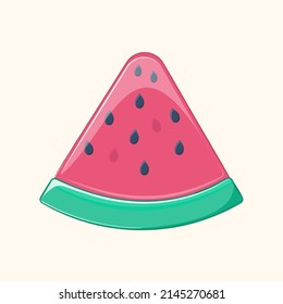 Juicy watermelon slice with seeds. Cute kawaii art for your food designs. Flat template isolated on white background. Sweet vector illustration