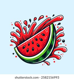 juicy watermelon slice with splashes of juice. flat vector summer illustration for print