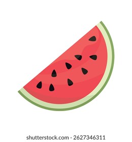 Juicy watermelon slice. Summer fruit. Vector illustration, isolated on white background, flat, cartoon style.