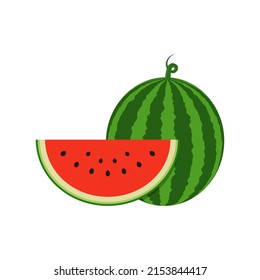 Juicy watermelon with slice. Vector illustration.