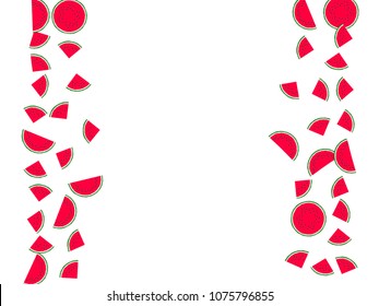 Juicy watermelon slice vector print illustration. Vitamin food element for summer diet. Bright red and green water melon fruit. Vector dessert nutrition watermelon berry.