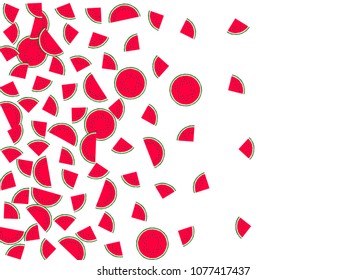 Juicy watermelon slice vector print illustration. Vitamin food element for summer diet. Bright red and green water melon fruit. Vector dessert nutrition watermelon berry.
