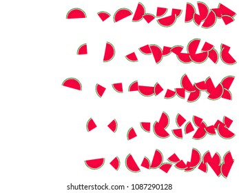 Juicy watermelon slice vector print illustration. Natural food element for summer diet. Simple red and green water melon fruit. Vector dessert nutrition watermelon berry.