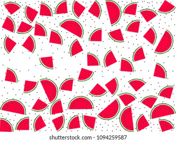 Juicy watermelon slice vector print illustration. Organic food element for summer diet. Isolated red and green water melon fruit. Vector dessert nutrition watermelon berry.
